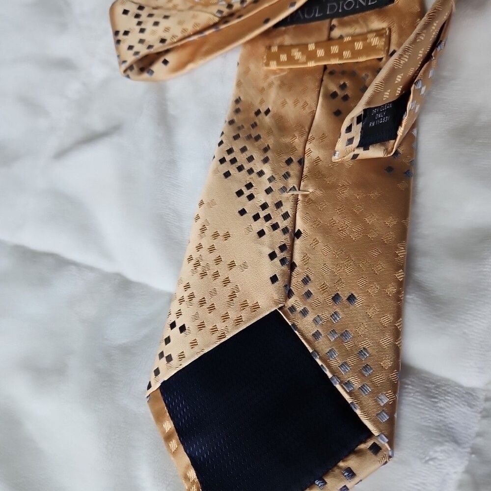 Paul Dione  100% Silk  Modernistic/Impressionist‎ Blue & Gold Checked Necktie - Picture 3 of 5
